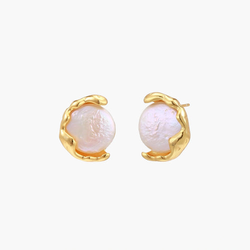 Gold vermeil studs with lustrous pink freshwater pearls in organic crescent settings